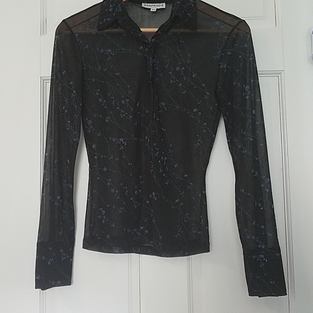 Long sleeves see through black w silver blue glitt